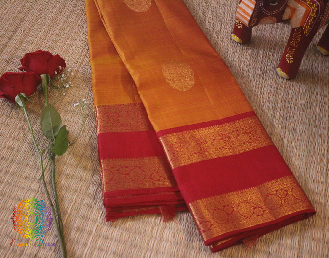 Mustard Red Pure Kanjivaram Silk Saree
