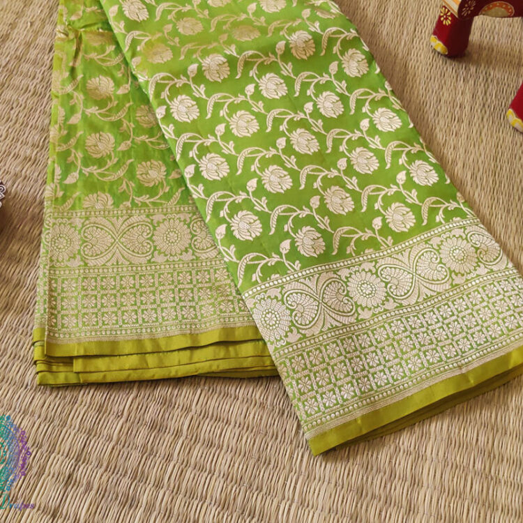 Green Pure Banarasi Katan Silk Floral Jaal Saree
