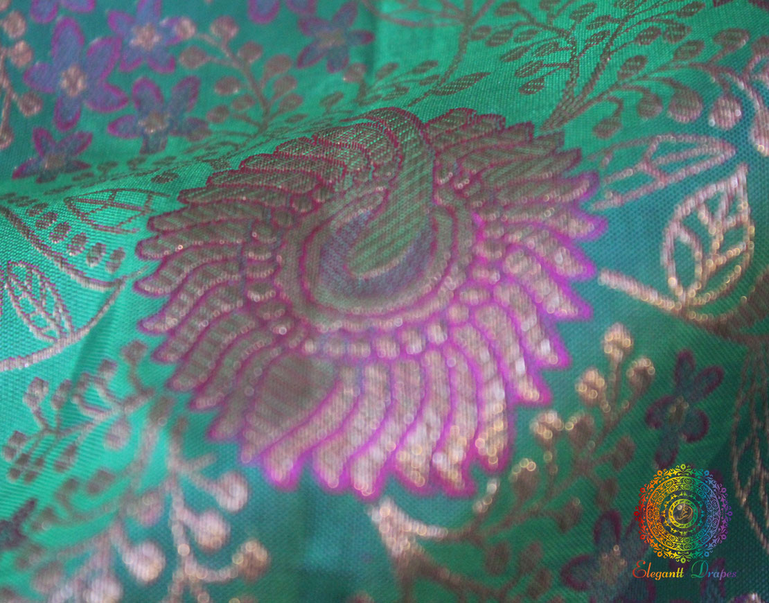 Peacock Green Pure Kanjivaram Silk Saree