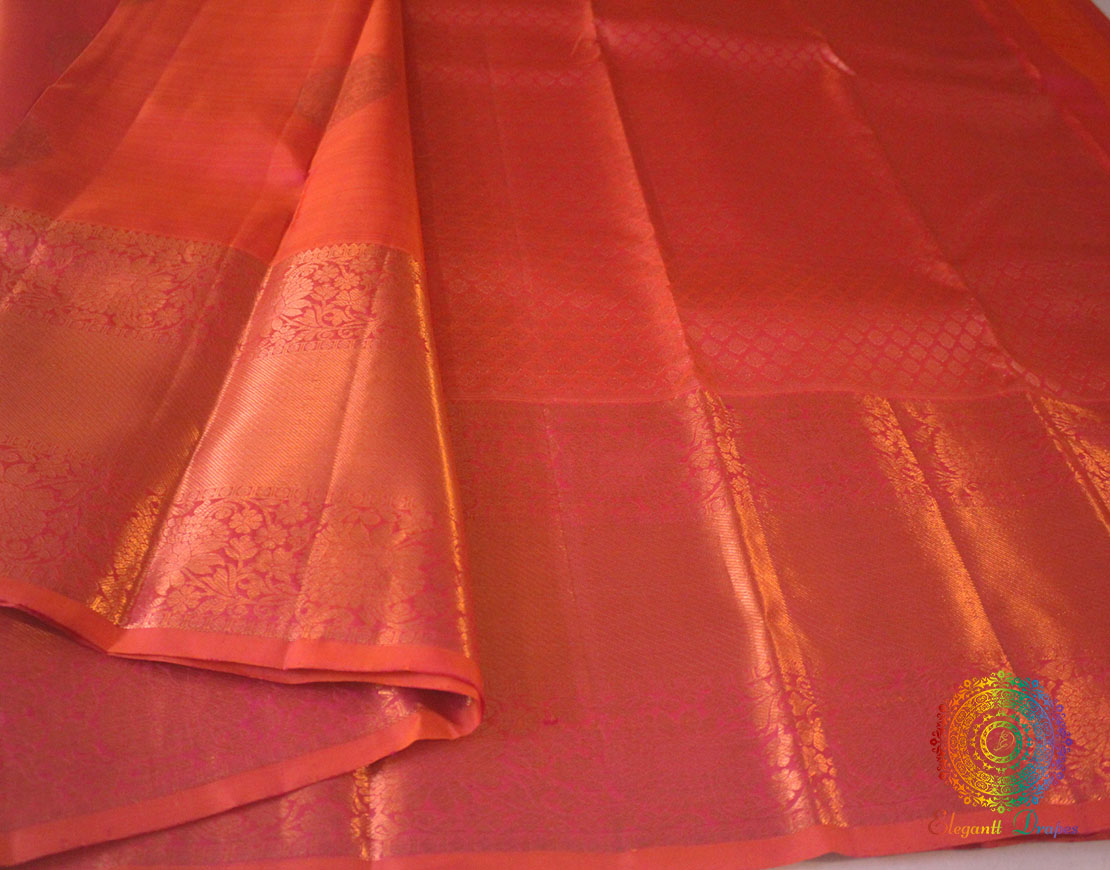 Shot Pink Pure Kanjivaram Silk Saree
