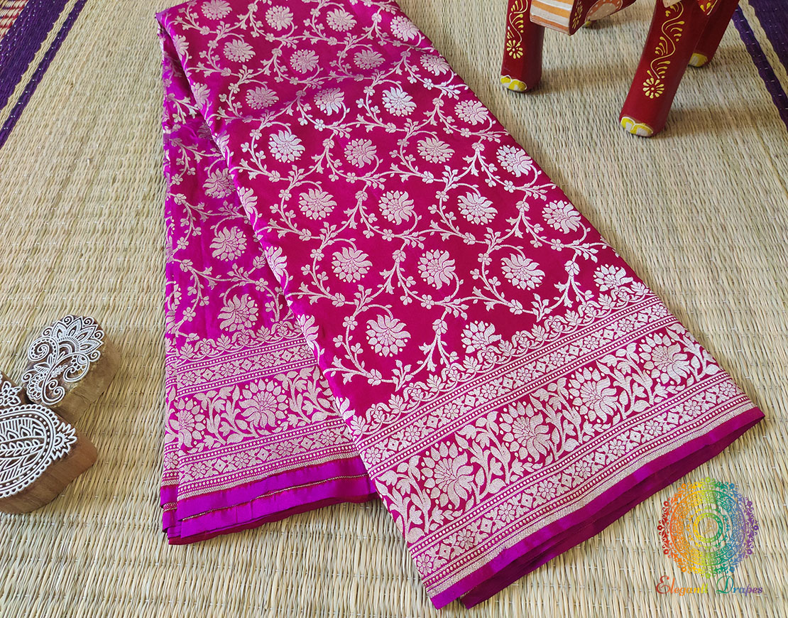 Pink Pure Banarasi Katan Silk Floral Jaal Saree