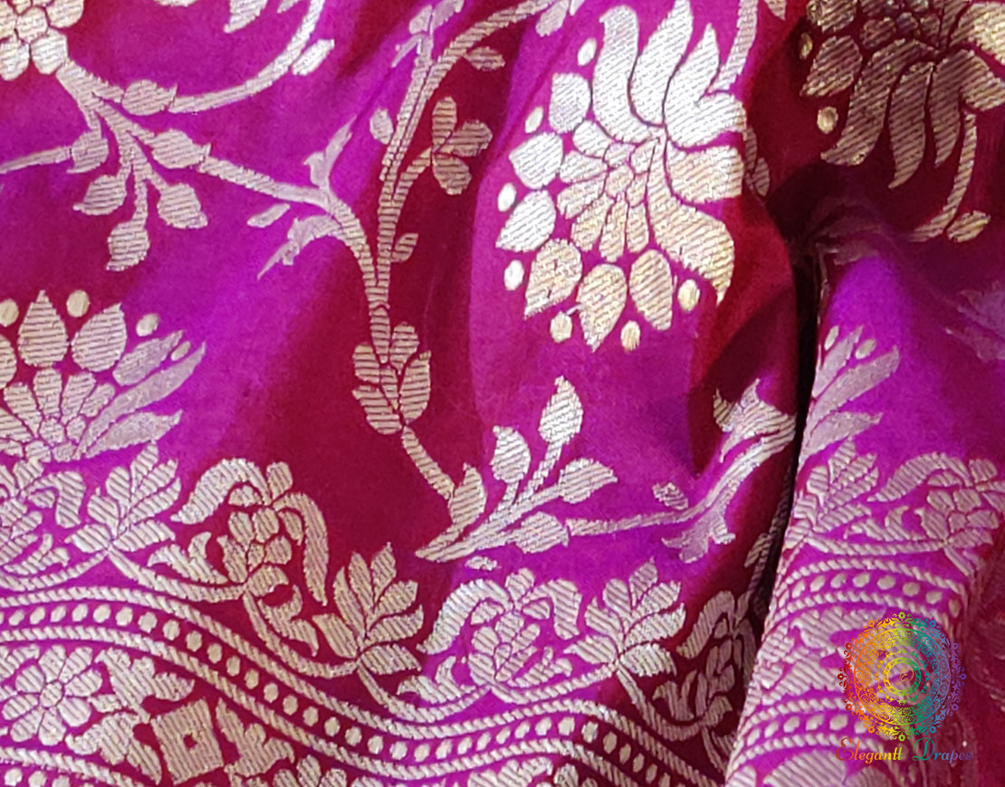 Pink Pure Banarasi Katan Silk Floral Jaal Saree