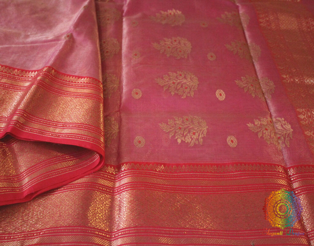 Deep Pink Pure Chanderi Handloom Tissue Silk Saree