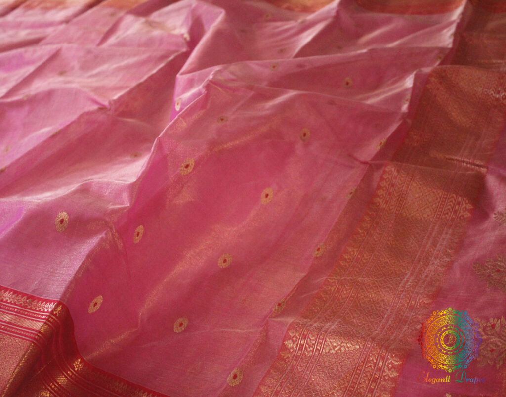 Deep Pink Pure Chanderi Handloom Tissue Silk Saree
