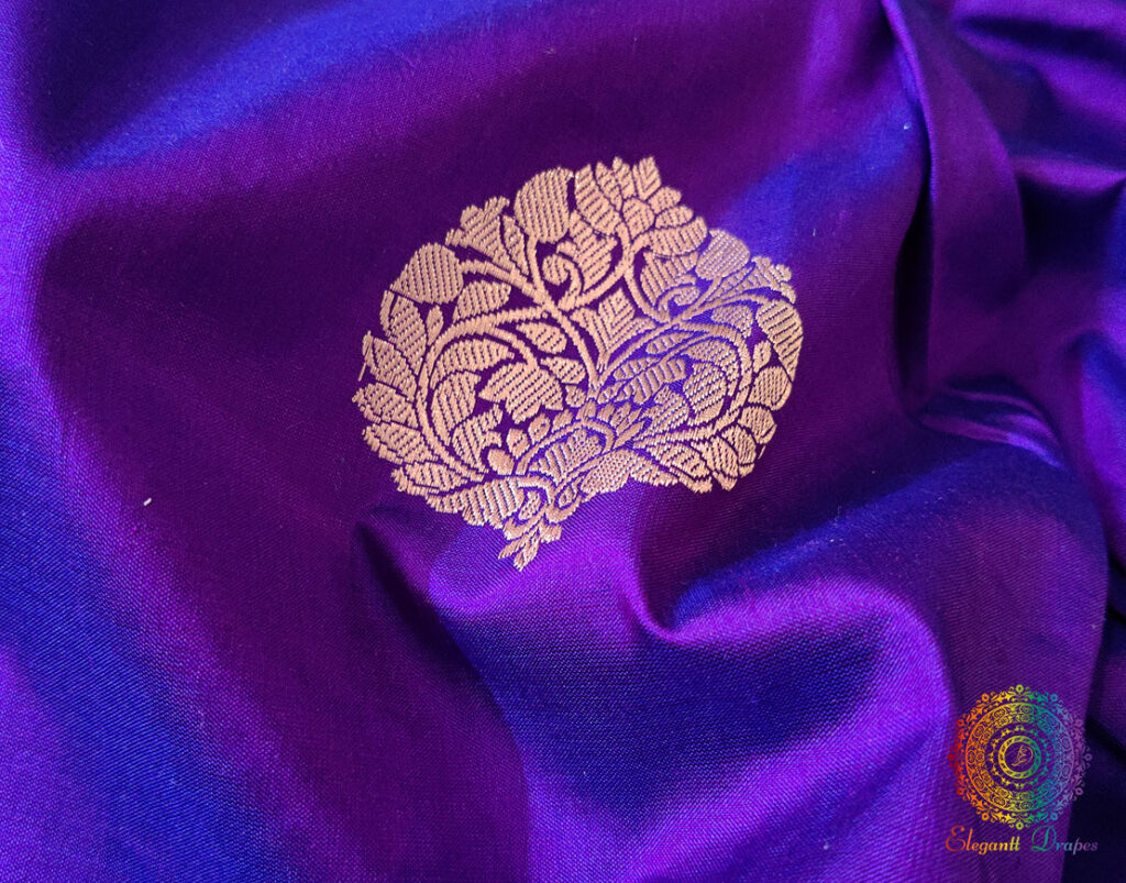 Purple Cyan Banarasi Handloom Pure Katan Silk Saree