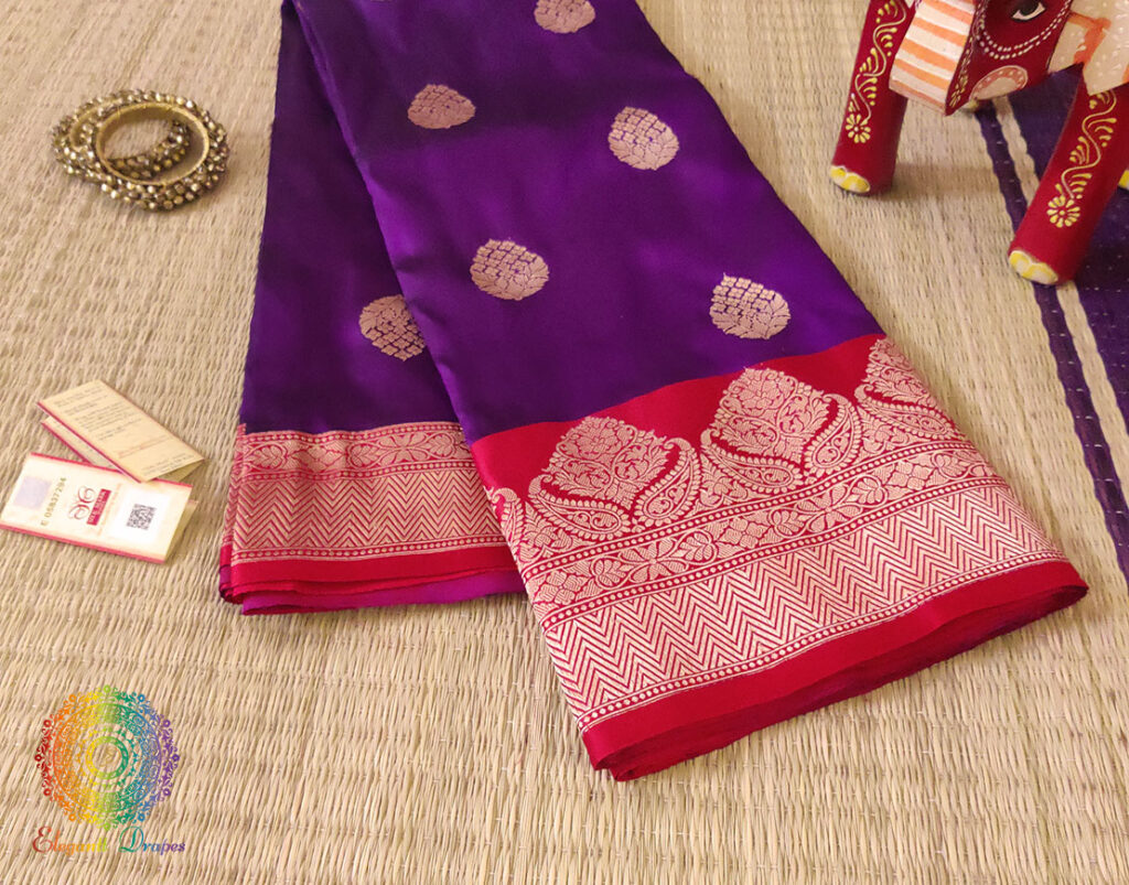 Purple Red Banarasi Handloom Pure Katan Silk Saree