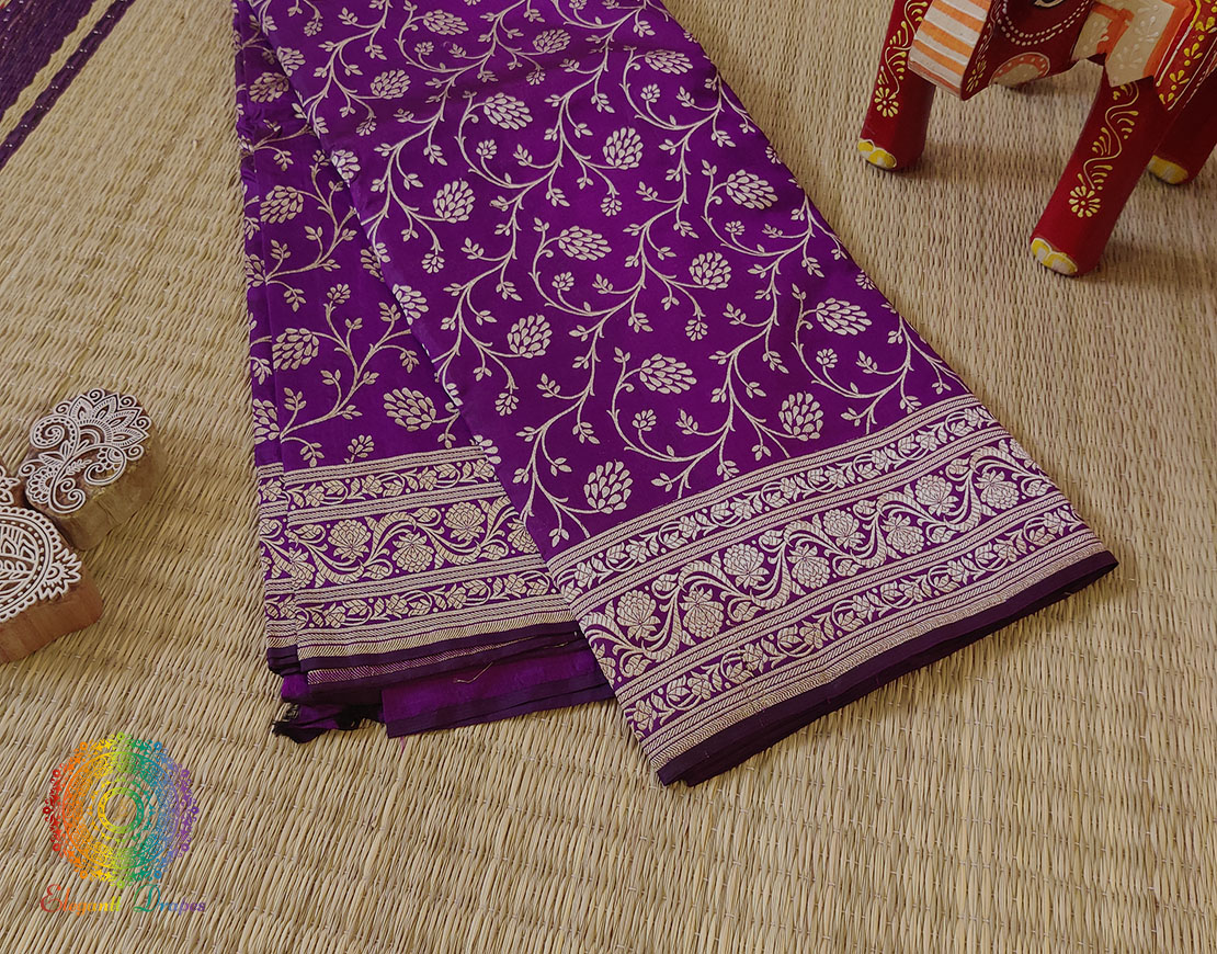Purple Pure Banarasi Katan Silk Floral Jaal Saree