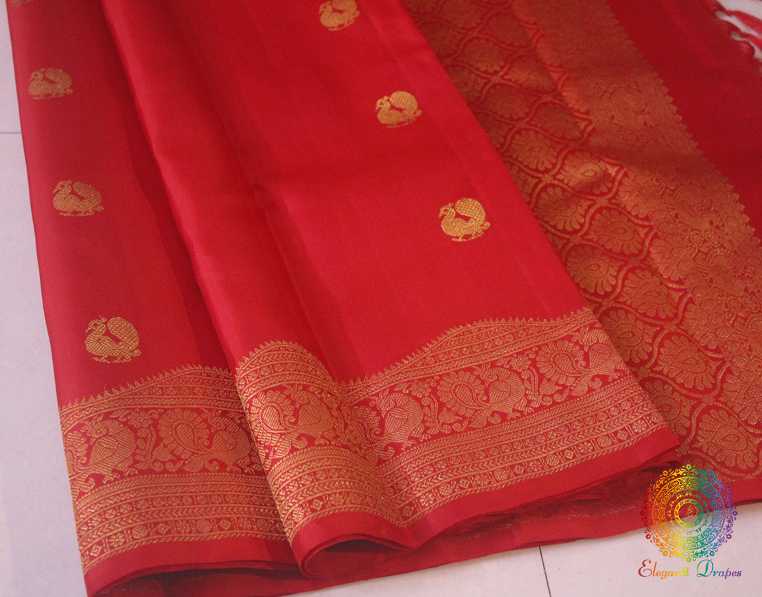 Red Pure Kanjivaram Silk Turning Border Saree