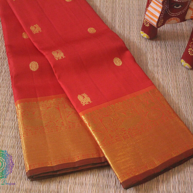 Red Orange Pure Kanjivaram Silk Saree