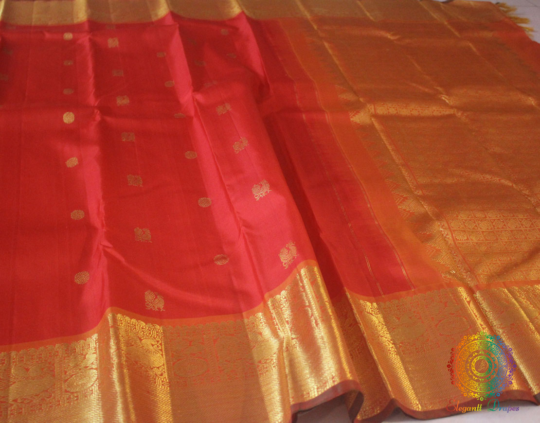Red Orange Pure Kanjivaram Silk Saree