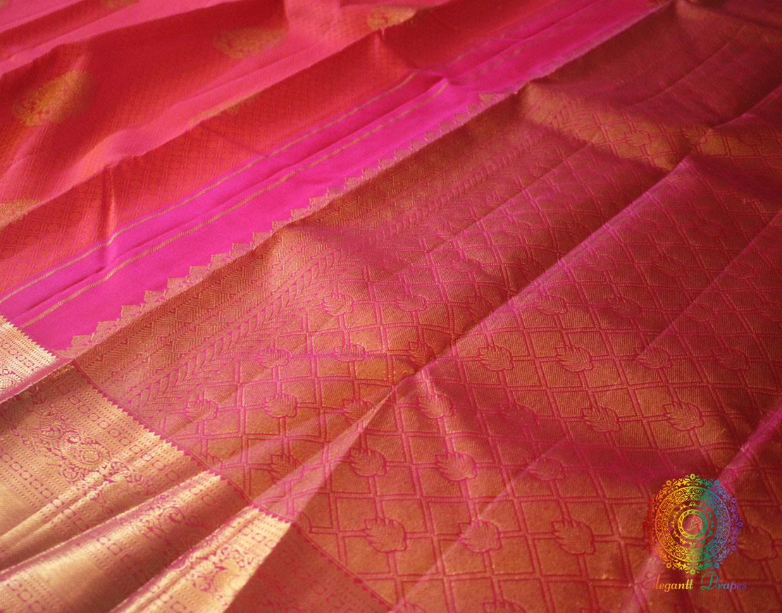 Shot Pink Peach Pure Kanjivaram Silk Saree