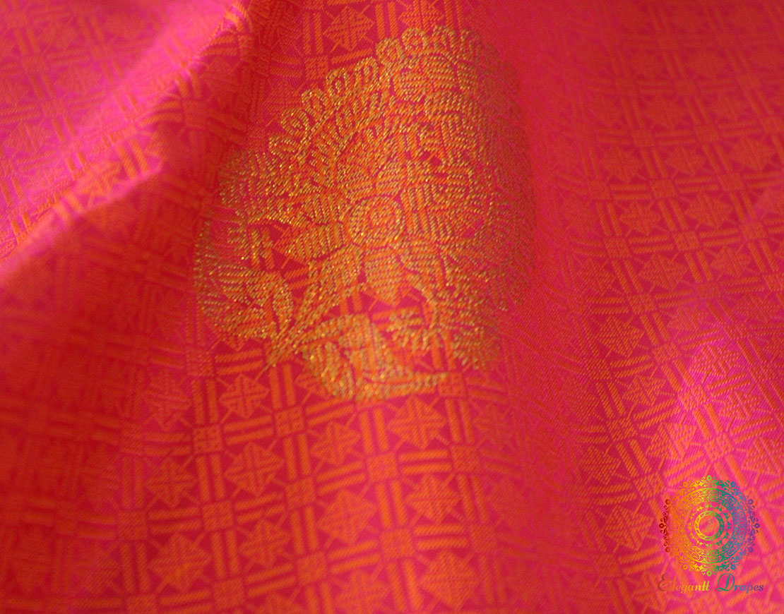 Shot Pink Peach Pure Kanjivaram Silk Saree