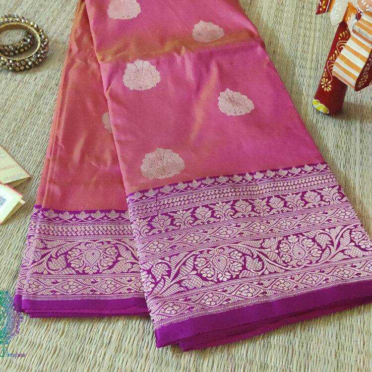 Shot Pink Banarasi Handloom Pure Katan Silk Saree