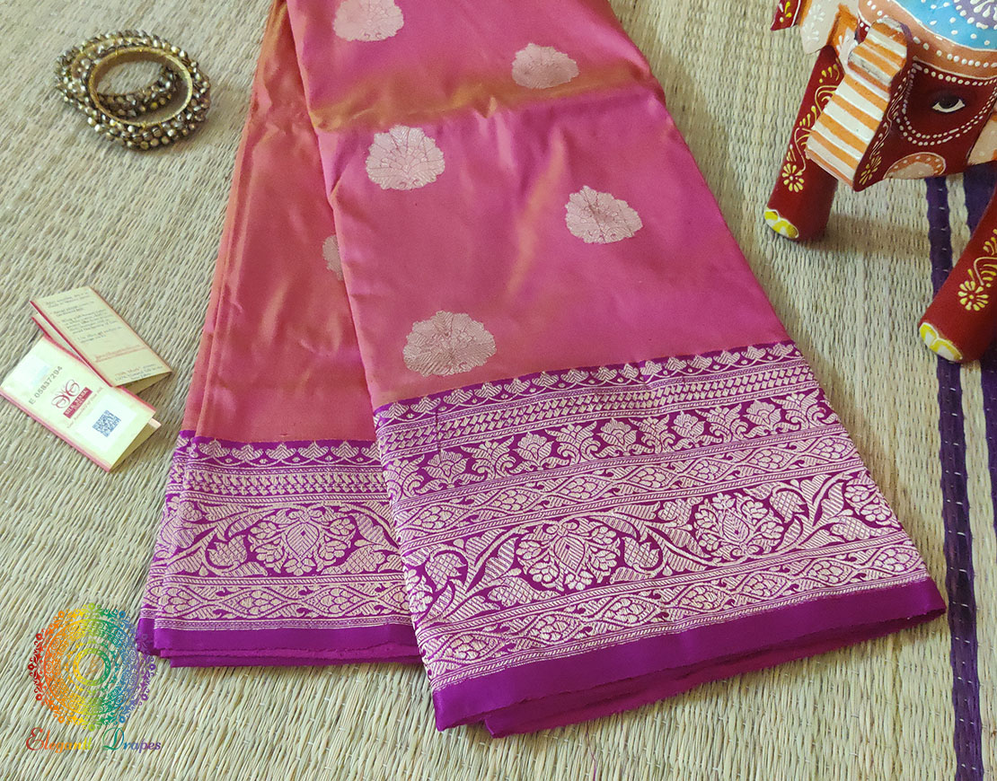 Shot Pink Banarasi Handloom Pure Katan Silk Saree