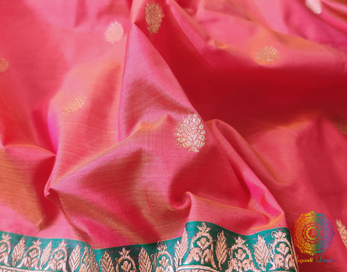 Pink Cyan Banarasi Handloom Pure Katan Silk Saree