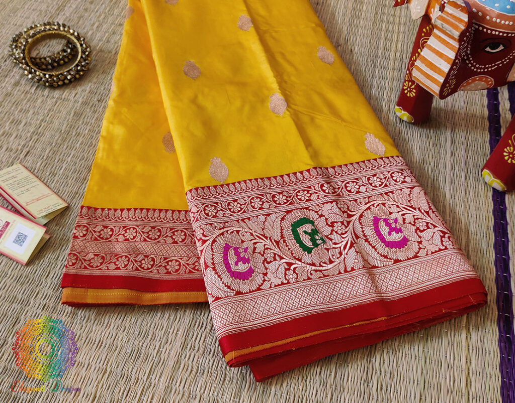 Yellow Banarasi Handloom Pure Katan Silk Meenakari Saree
