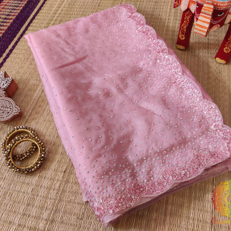 Pink Pure Organza Silk Handwork Saree