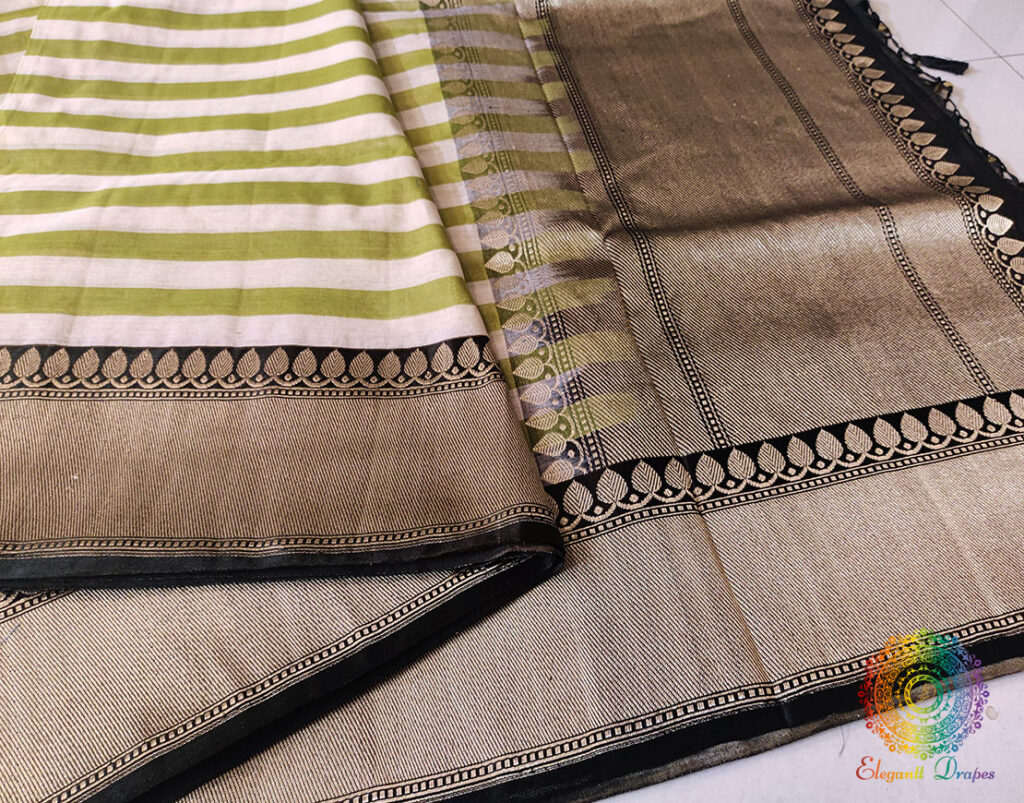 Green Stripes Pure Cotton Tissue Banarasi Handloom Saree