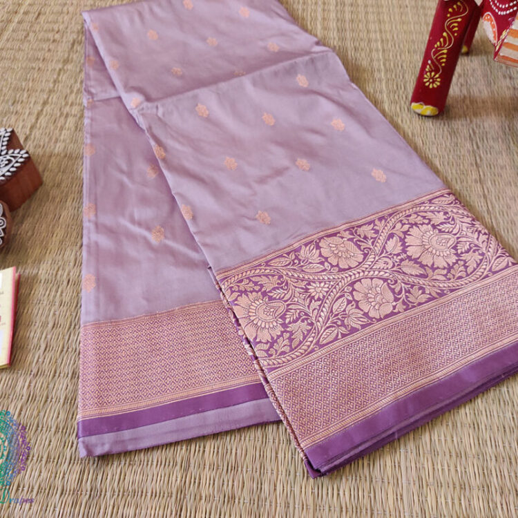 Lilac Banarasi Handloom Pure Katan Silk Saree