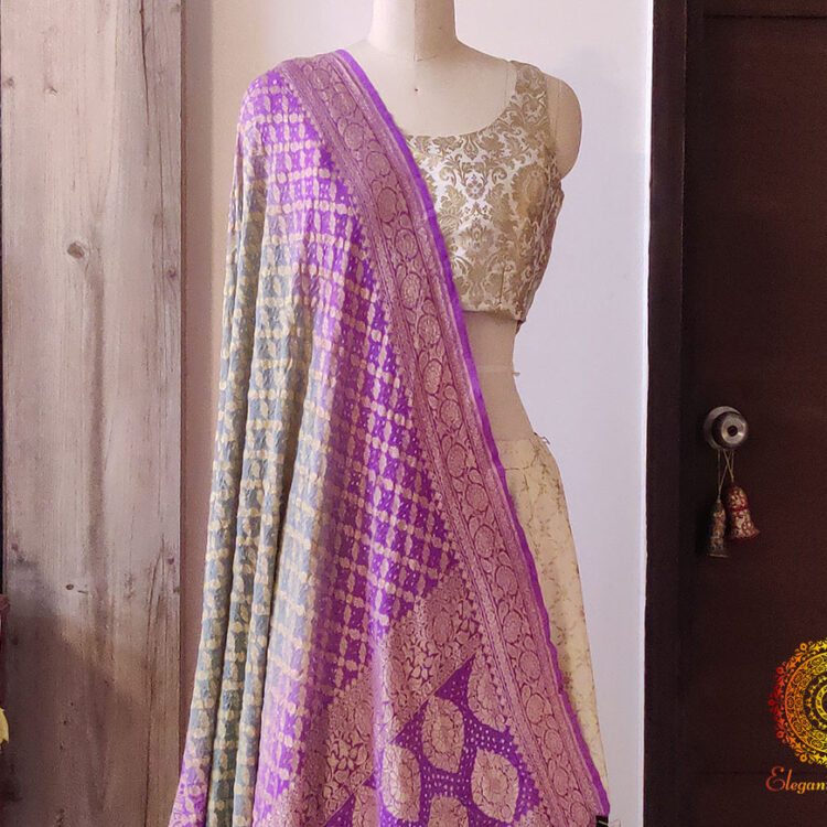 Purple Grey Pure Banarasi Georgette Bandhej Dupatta