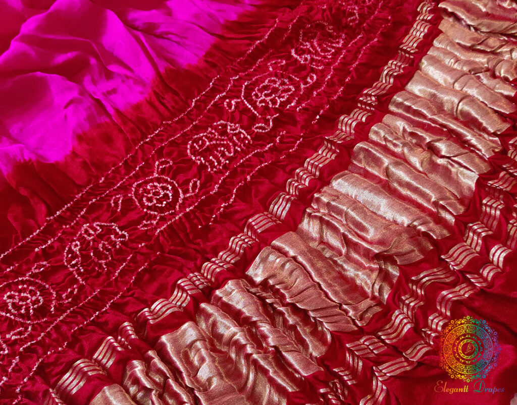 Pink Red Pure Gaji Silk Bandhani Dupatta
