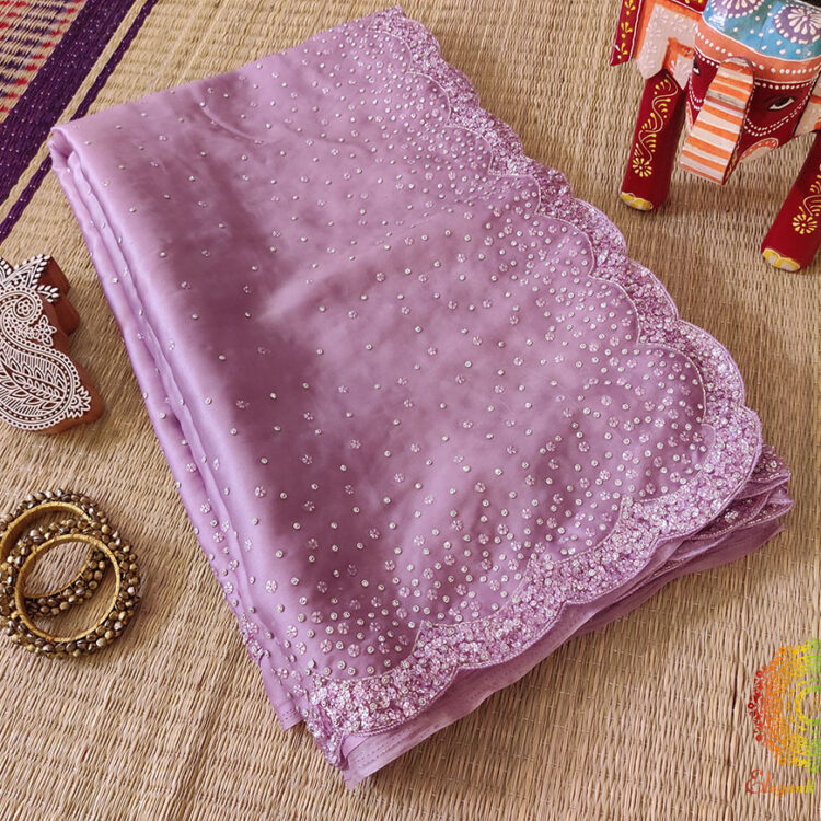 Lilac Pure Organza Silk Handwork Saree