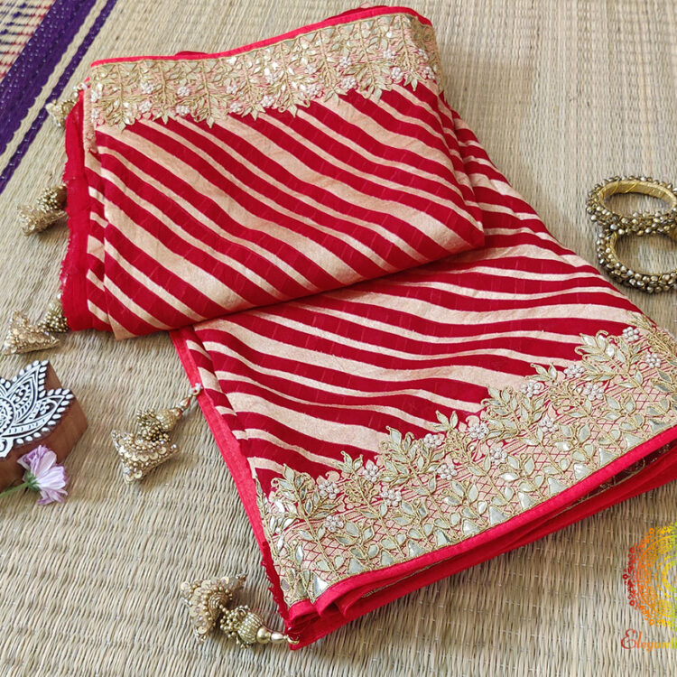 Red Pure Banarasi Georgette Gota Embroidered Saree