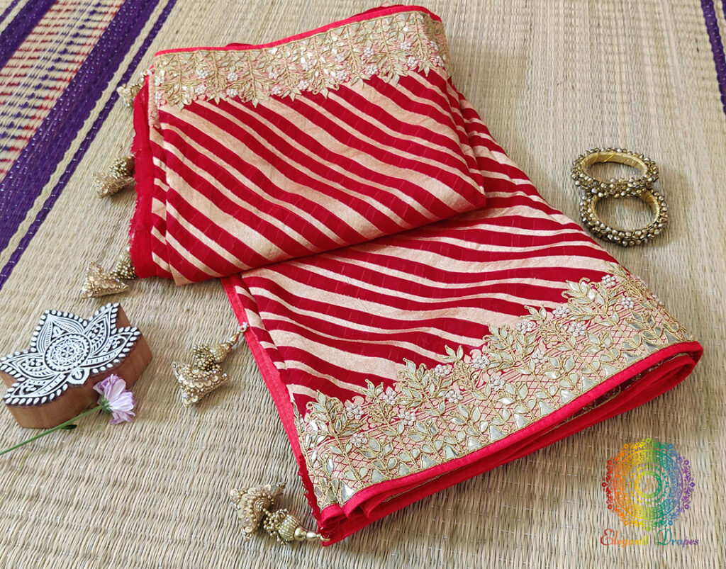Red Pure Banarasi Georgette Gota Embroidered Saree