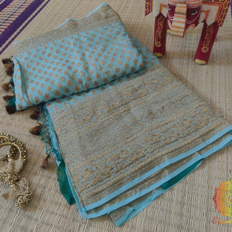 Sky Blue Banarasi Handloom Pure Khaddi Georgete Saree