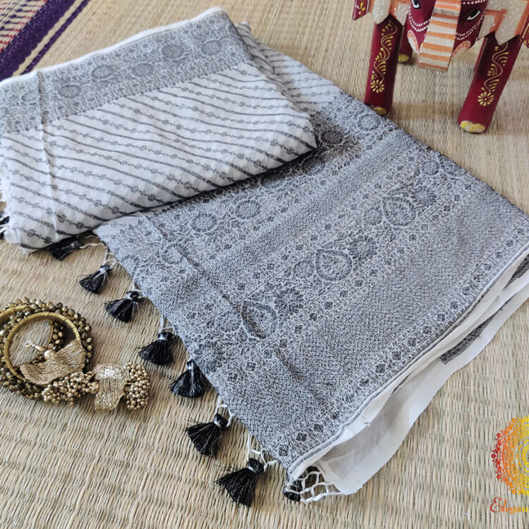 White Black Banarasi Handloom Pure Khaddi Georgete Saree