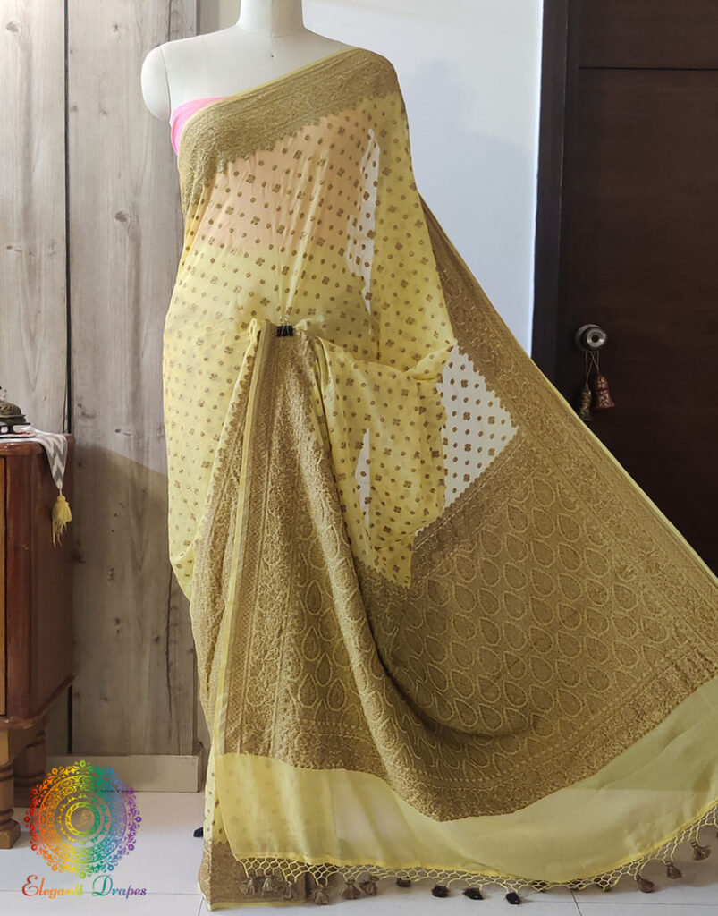 Yellow Banarasi Handloom Pure Khaddi Georgete Saree