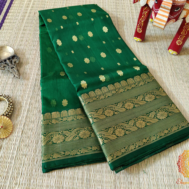 Green Pure Chanderi Handloom Katan Silk Saree