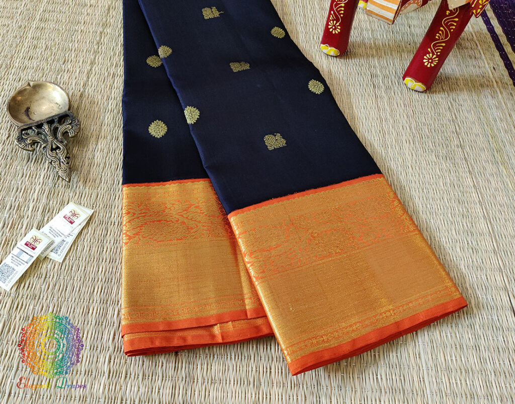 Navy Blue Pure Kanjivaram Silk Handloom Saree