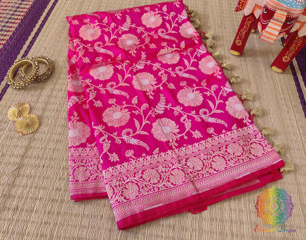 Bridal Pink Pure Banarasi Katan Silk Floral Jaal Saree