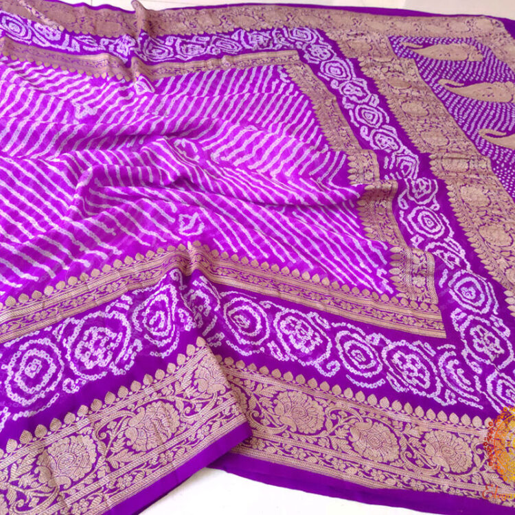 Purple Banarasi Khaddi Georgette Bareek Bandhej Saree