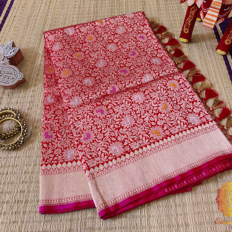 Red Pure Banarasi Handloom Katan Silk Bridal Saree
