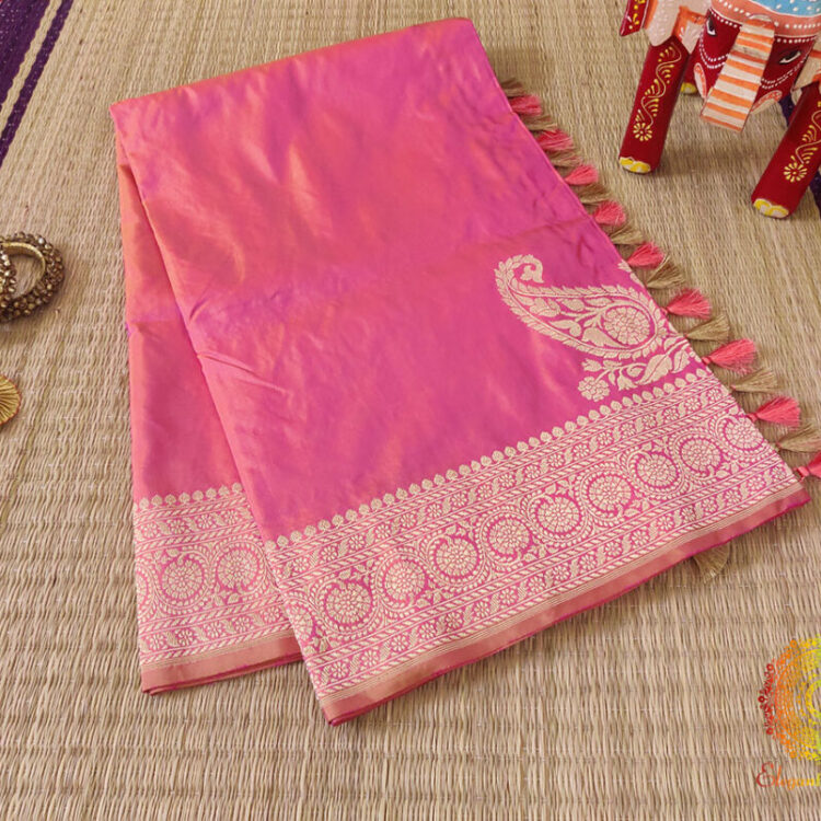 Shot Pink Banarasi Handloom Pure Katan Silk Konia Saree