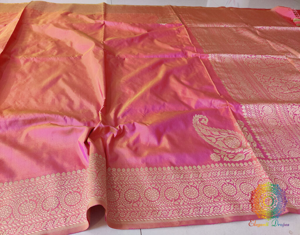 Shot Pink Banarasi Handloom Pure Katan Silk Konia Saree