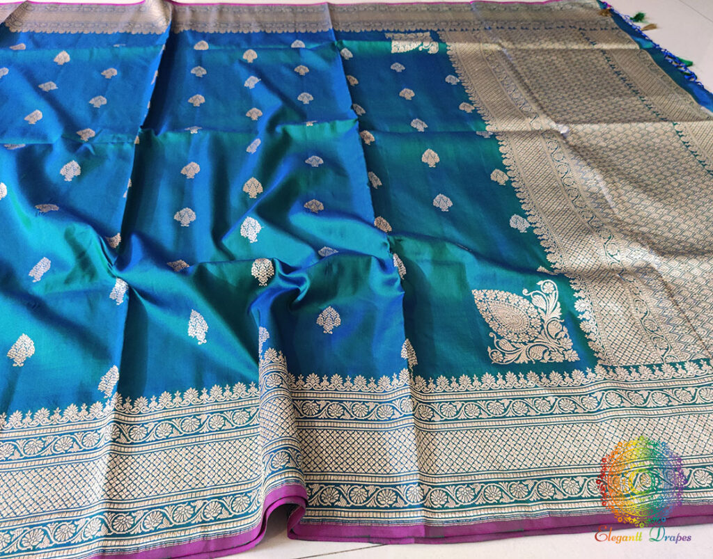 Turquoise Banarasi Handloom Pure Katan Silk Konia Saree