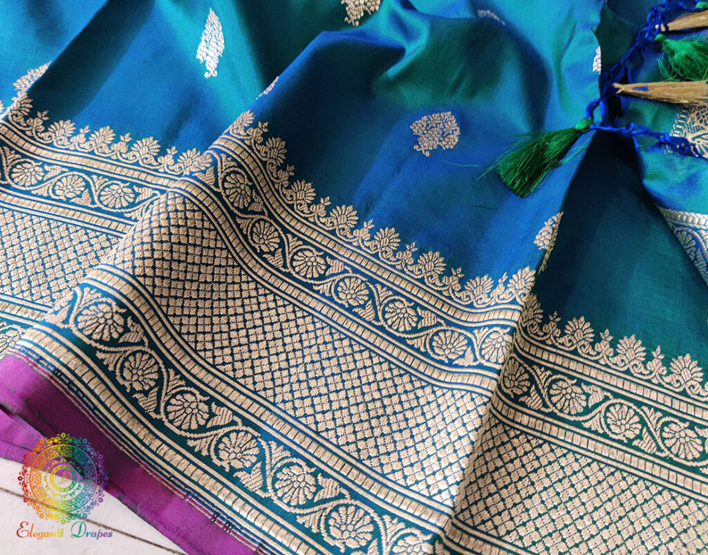 Turquoise Banarasi Handloom Pure Katan Silk Konia Saree