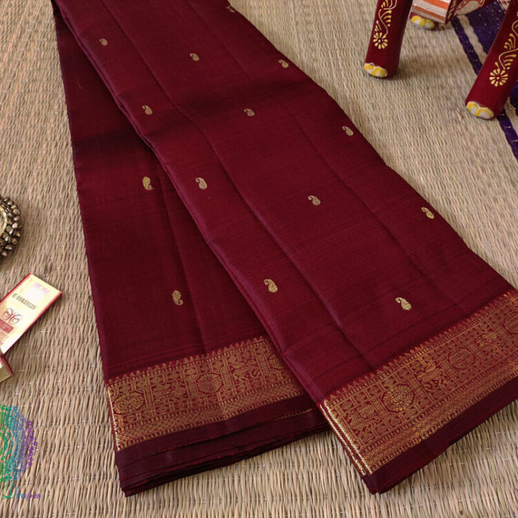 Maroon Pure Kanjivaram Silk Handloom Saree
