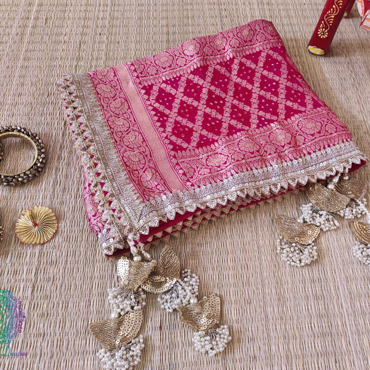 Pink Banarasi Georgete Bandhani Zardozi Border Dupatta