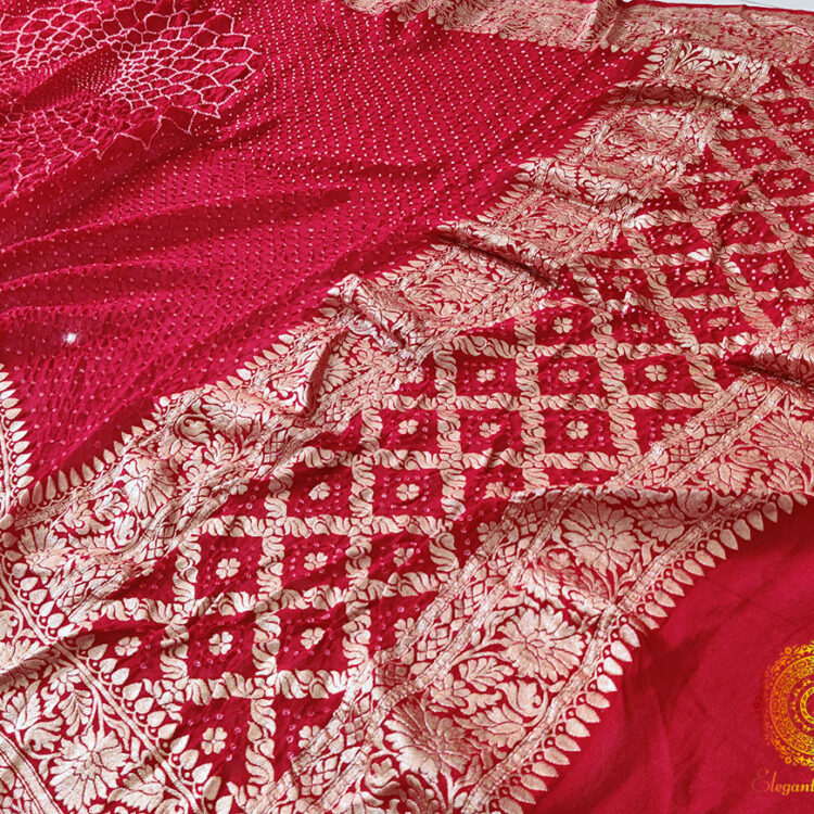 Red Pure Khaddi Georgette Bareek Bandhej Dupatta