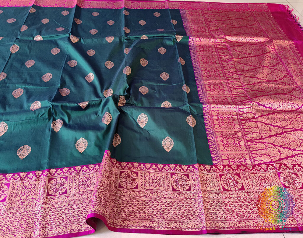 Turquoise Banarasi Handloom Katan Silk Saree
