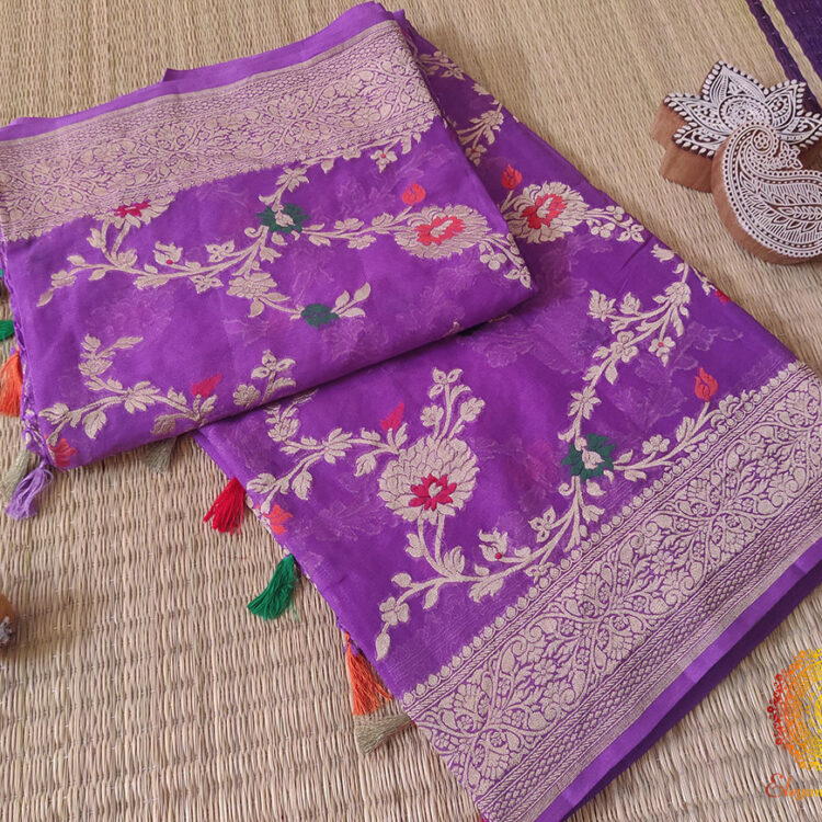 Lavender Banarasi Pure Khaddi Georgete Meenakari Saree