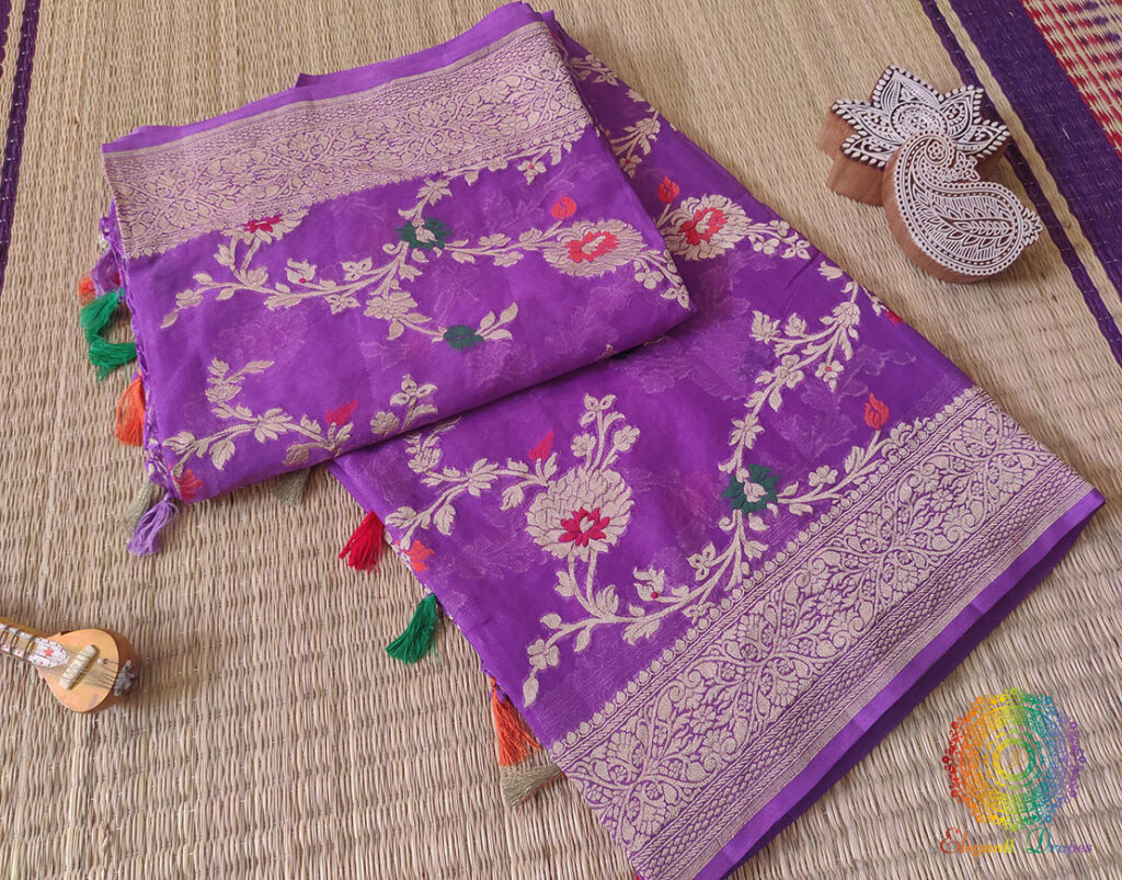Lavender Banarasi Pure Khaddi Georgete Meenakari Saree