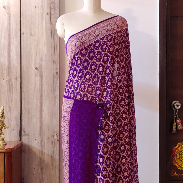 Purple Pure Banarasi Khaddi Georgette Bandhani Saree