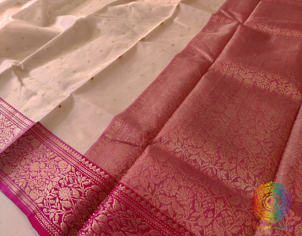 Beige Pure Chanderi Handloom Tissue Silk Saree