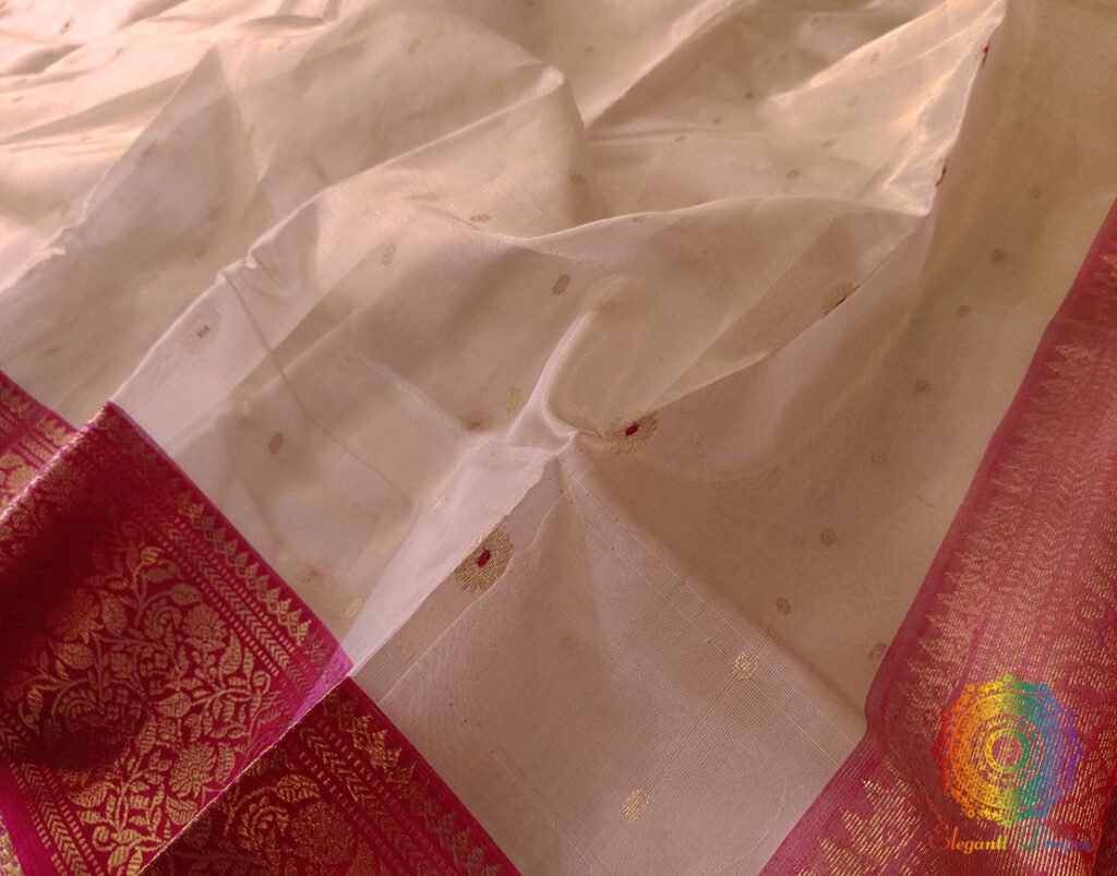 Beige Pure Chanderi Handloom Tissue Silk Saree