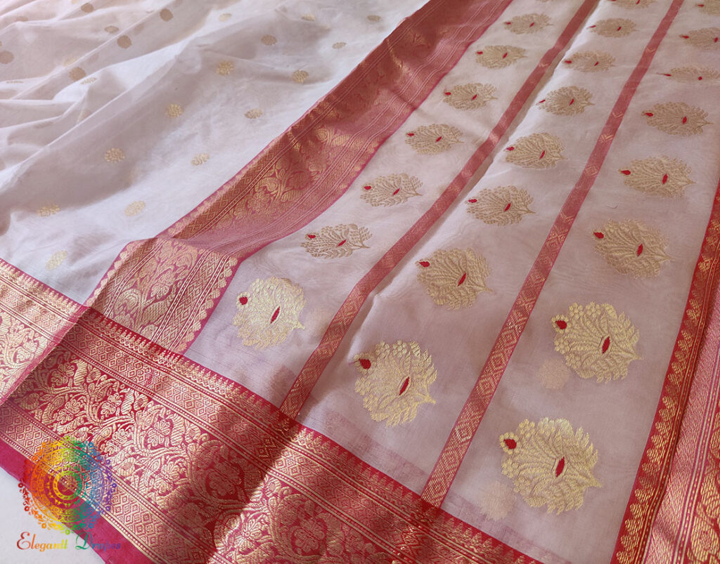 Off White Pure Chanderi Handloom Tissue Silk Saree